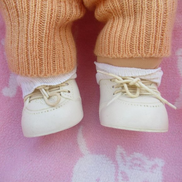 Cabbage Patch Kids Girl '86 Brunette Tongue Brown Eyes Peach Stripe Knit 2 Piece - Picture 5 of 13